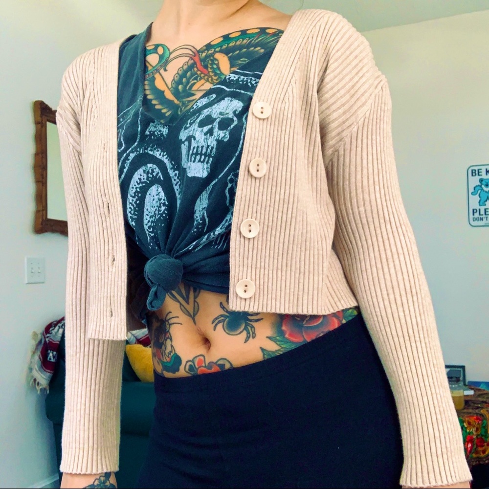 Cropped Ribbed Sweater Small